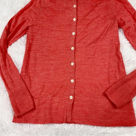 Ann Taylor long sleeve button back wool blend sweater crew neck in orange - Picture 7 of 7